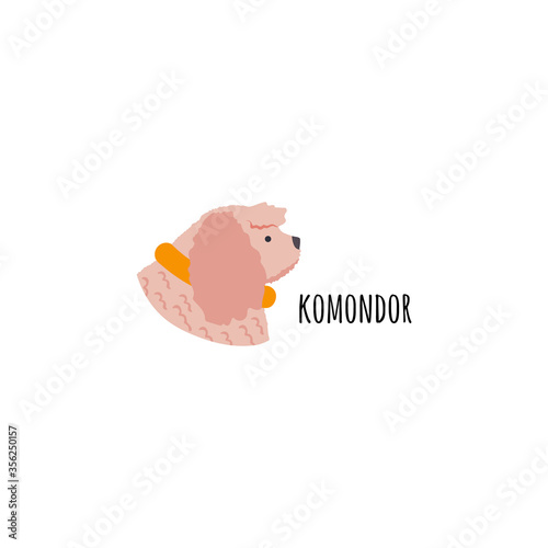 Funny cartoon style Funny cartoon style icon of komondor with text for different design. Cute hungarian sheepdog.