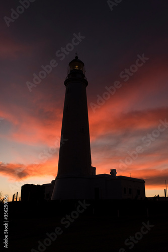 Lighthouse of Cabo de Santa Maria, located in La Paloma, Uruguay; at sunset