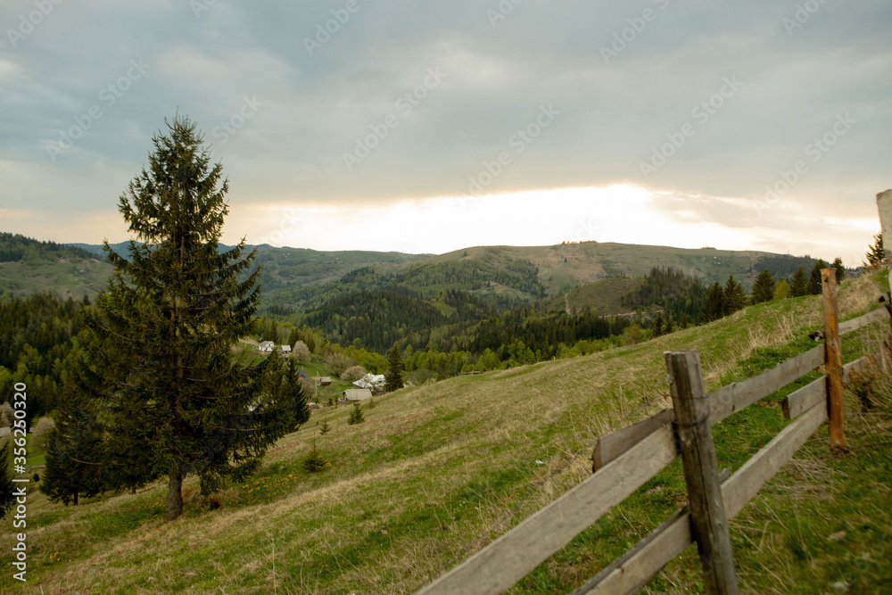 Sunrise in the mountains landscape. Carpathian, Ukraine, Europe. Beauty world. Retro filtered. Instagram toning effect.