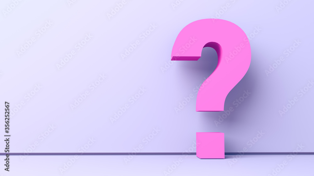 Question mark pink on light purple background wall and floor Question mark pink on light purple background wall and floor