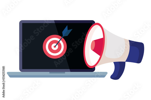 laptop megaphone and target design, Digital marketing and ecommerce theme Vector illustration