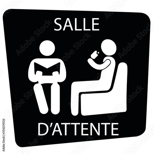 affiche pour une salle d'attente en blanc dans un cadre noir avec deux personnes assises en blanc