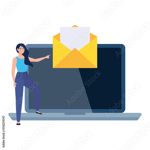 Envelope on laptop and woman avatar design, Message email mail and letter theme Vector illustration