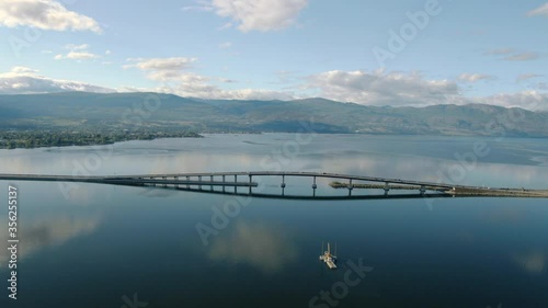 Aerial Drone Shot of Kelowna Bridge in Okanagan, William R. Bennett Bridge photo