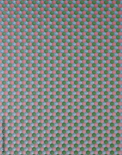 Fragment multicolored ceramic tiles for wall and floor decoration. Texture for use in graphic and architectural project. Pattern of ceramic tiles of hexagon shape for background. 3D illustration.