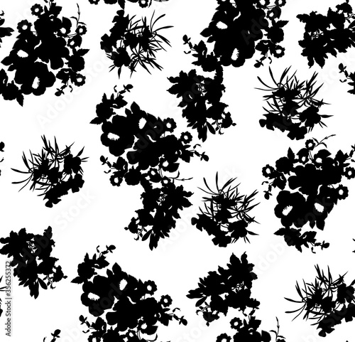 Floral seamless pattern with different flowers and leaves. Botanical illustration hand painted.