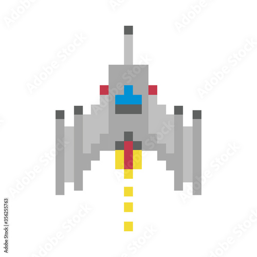 space ship flying 8 bits pixelated icon