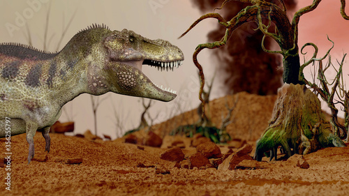 Dinosaur. Prehistoric Jungle  landscape  valley with Dinosaurs. 3d rendering