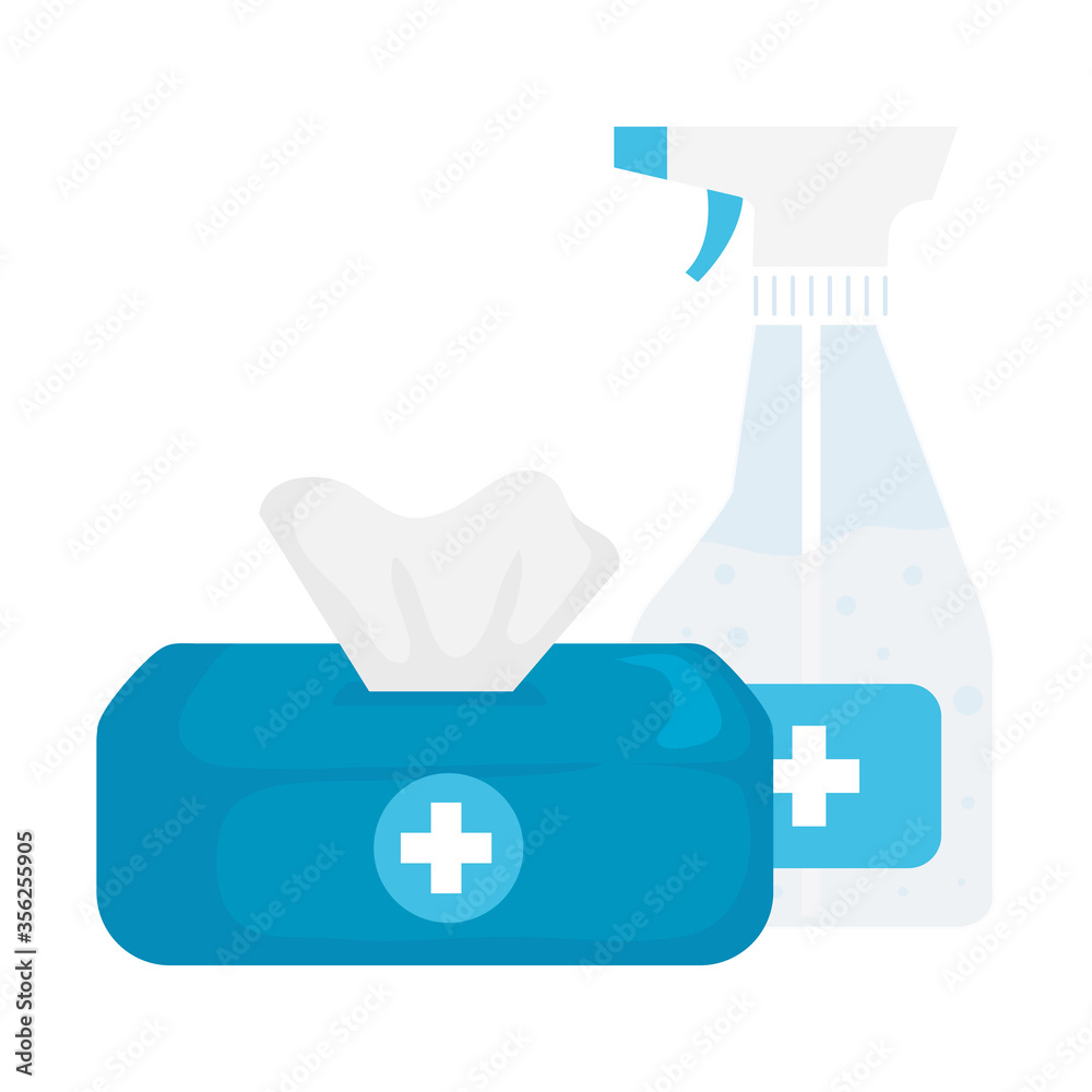 Hands sanitizer bottle and tissues box design, Disinfects clean antibacterial and hygiene theme Vector illustration Hands sanitizer bottle and tissues box design, Disinfects clean antibacterial and hygiene theme Vector illustration
