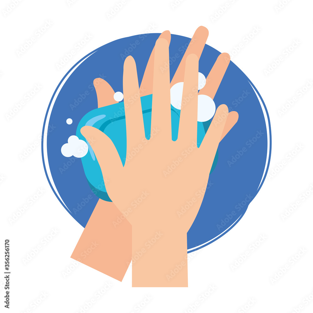 Hands washing with soap bar design, Disinfects clean antibacterial and hygiene theme Vector illustration Hands washing with soap bar design, Disinfects clean antibacterial and hygiene theme Vector illustration