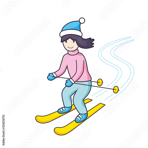 Girl skier cartoon isolated