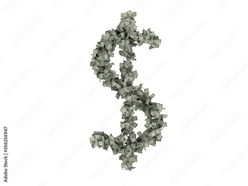 digits and characters from dollars. .isolate on white background. 3d rendering digits and characters from dollars. .isolate on white background. 3d rendering