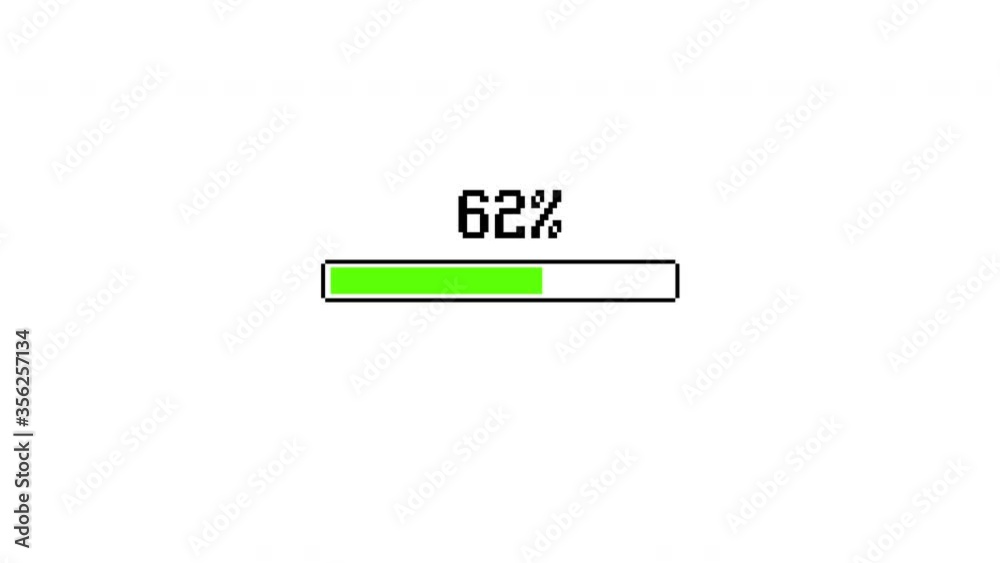 vintage minimal loading bar, 80s 90s. Retro game style, Black and Green 4k animation. Ideal for upload and progress concepts. White background