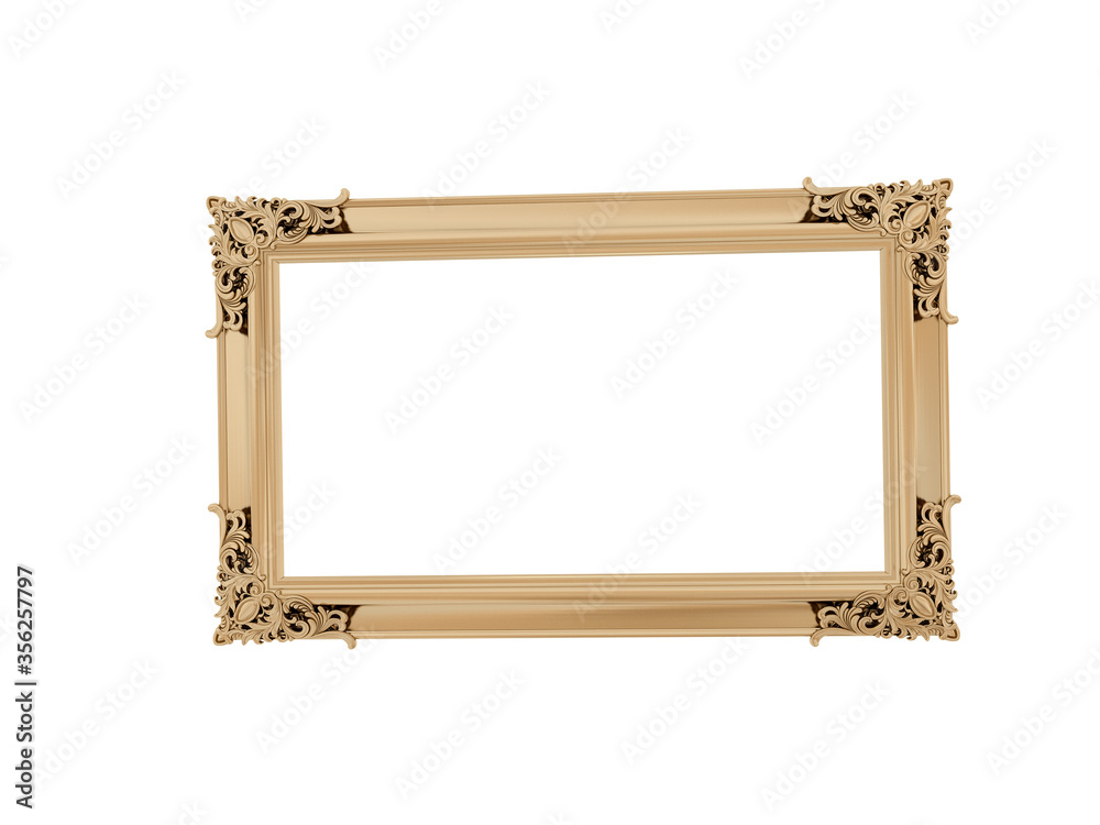 Golden vintage frame. Isolate mirror. Design retro element. physical realistic reflection .