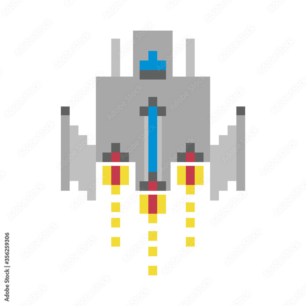 space ship flying 8 bits pixelated icon