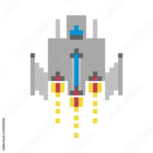 space ship flying 8 bits pixelated icon