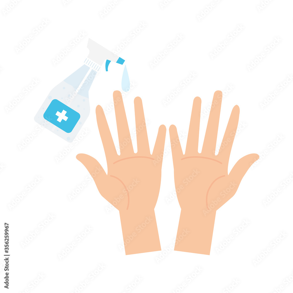 Obraz premium Hands sanitizer bottle with hands design, Disinfects clean antibacterial and hygiene theme Vector illustration