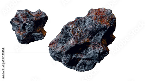 flying asteroid, meteorite. isolate. 3d rendering photo