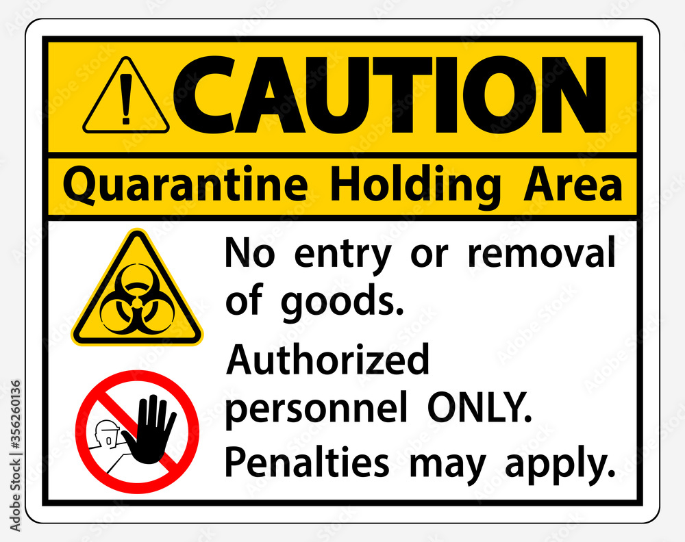 Caution Quarantine Holding Area Sign Isolated On White Background,Vector Illustration EPS.10
