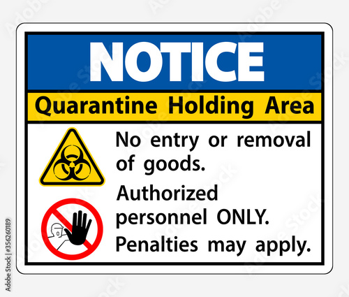 Notice Quarantine Holding Area Sign Isolate On White Background,Vector Illustration EPS.10