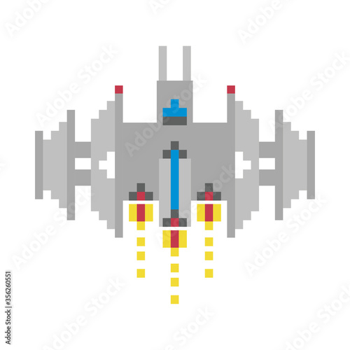 space ship flying 8 bits pixelated icon