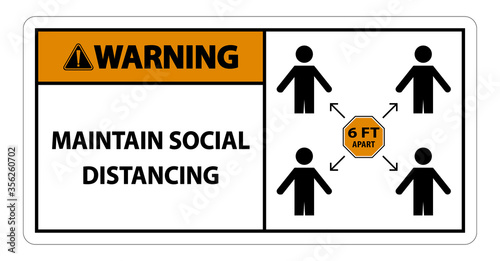 Warning Maintain social distancing, stay 6ft apart sign,coronavirus COVID-19 Sign Isolate On White Background,Vector Illustration EPS.10
