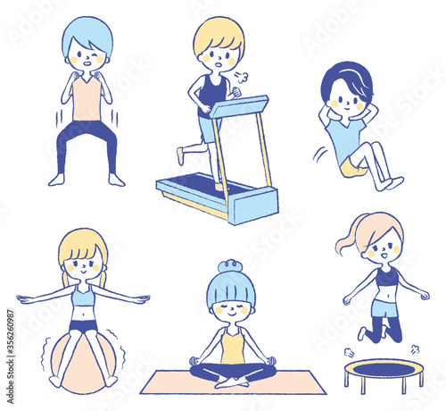 女性 男性 ダイエット 運動 イラストセット ジム Stock ベクター Adobe Stock 女性 男性 ダイエット 運動 イラストセット ジム Stock ベクター Adobe Stock