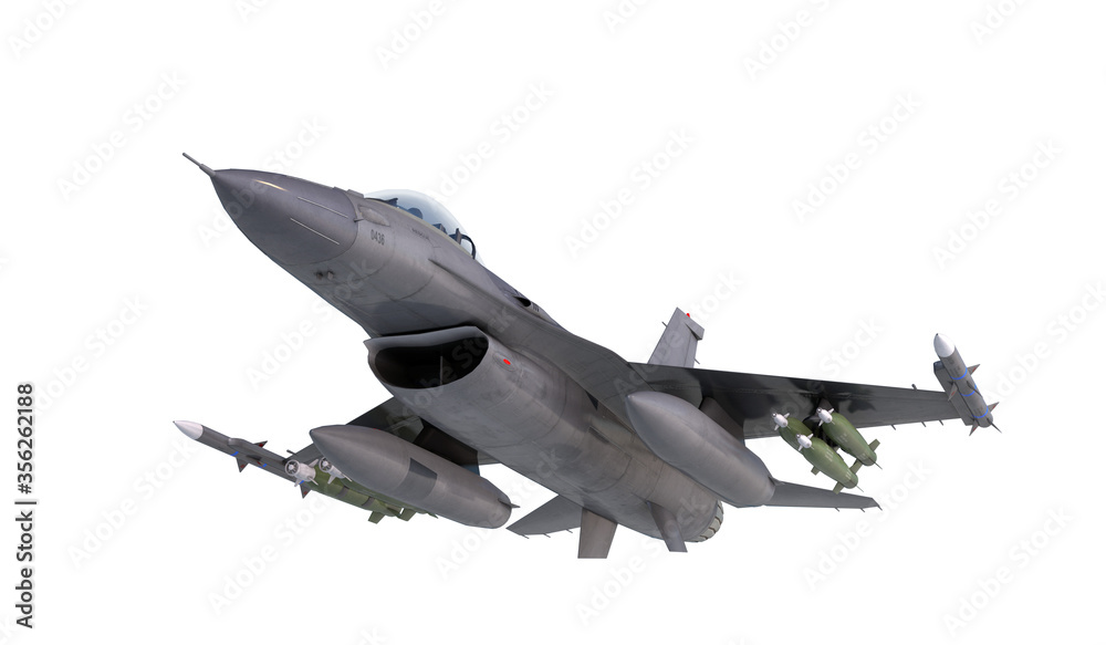 F -16 , american military fighter plane.Jet plane. Fly in clouds. 3d rendering F -16 , american military fighter plane.Jet plane. Fly in clouds. 3d rendering