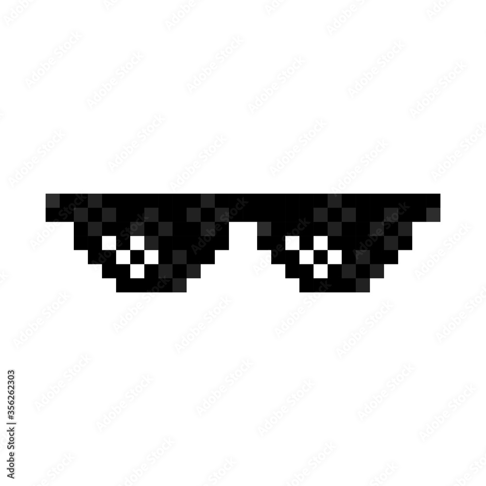 Pixel glasses. Sun glasses pixel art icon on white background. Pixel glasses gangster. Pixel glasses. Sun glasses pixel art icon on white background. Pixel glasses gangster.