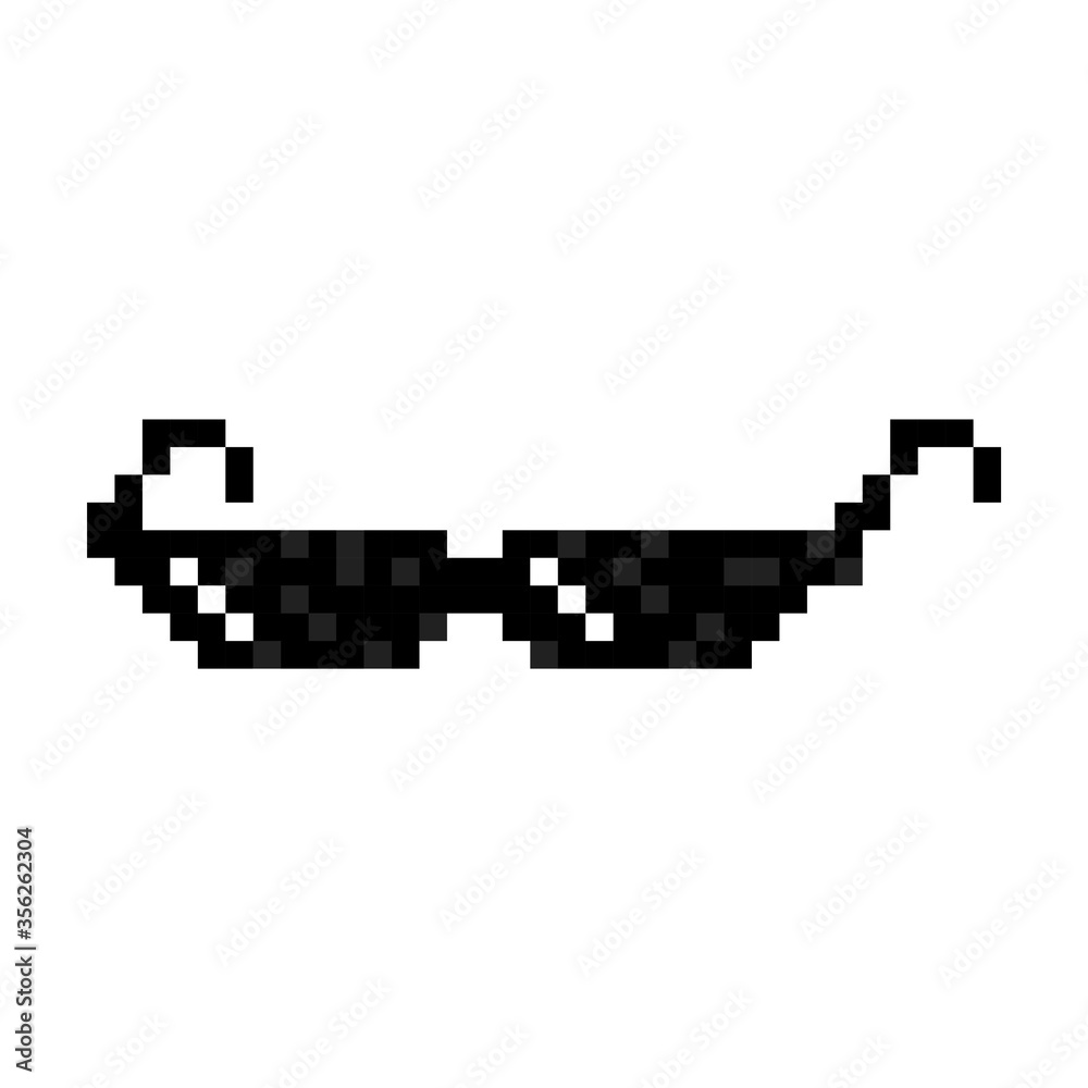 Fototapeta premium Pixel glasses. Sun glasses pixel art icon on white background. Pixel glasses gangster.
