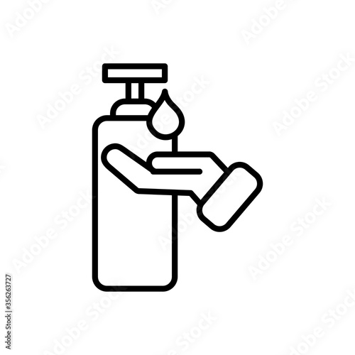 antibacterial gel bottle and hand icon, line style