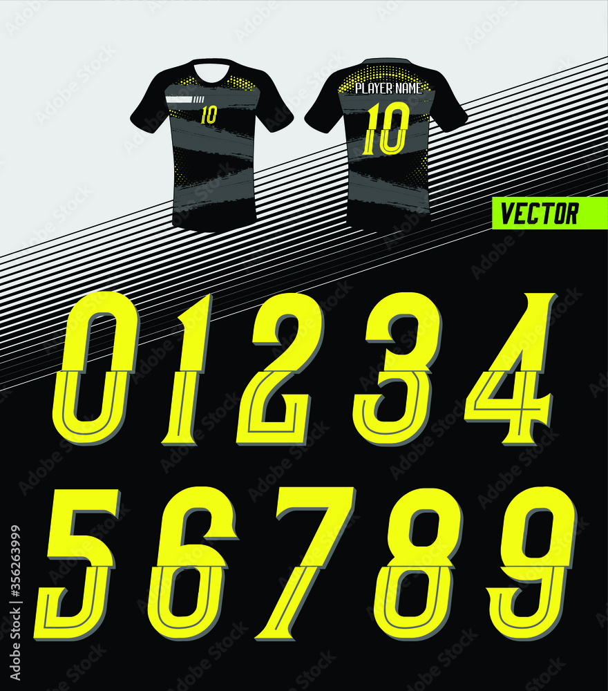 Sport Jersey shirt number/ Uniform numbers in yellow on black