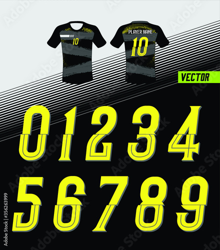Sport Jersey shirt number/ Uniform numbers in yellow on black backgrounds  for American football, Baseball and Basketball or soccer for shirt