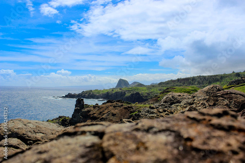 Hawaiian Landscape, Island Landscape with the Pacific Ocean, Lands End, Clouds over the Island Landscape photo