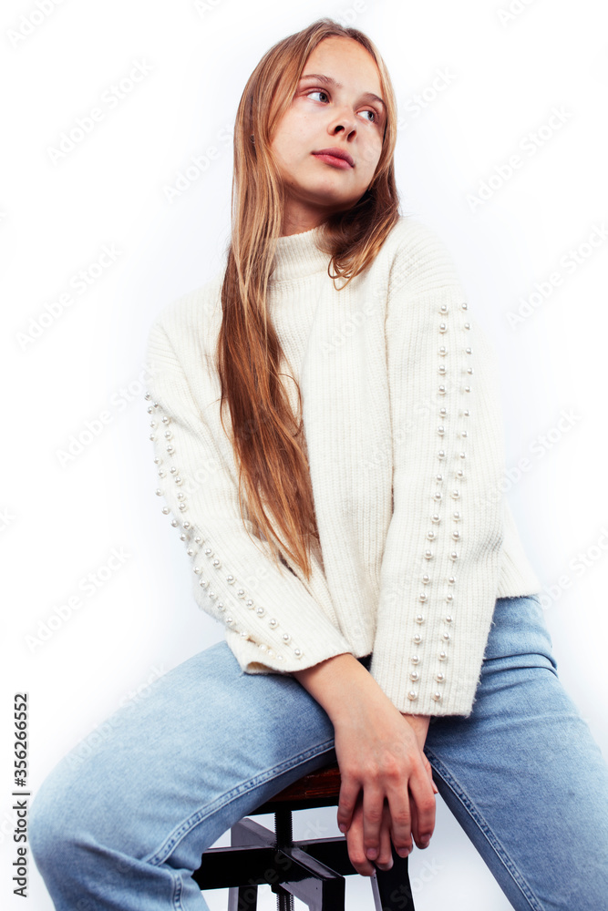 young pretty teenage hipster girl posing emotional happy smiling on white background, lifestyle people concept young pretty teenage hipster girl posing emotional happy smiling on white background, lifestyle people concept