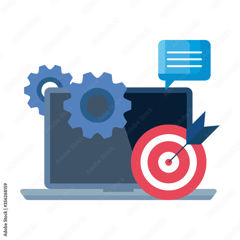 laptop target gears and bubble design, Digital marketing and ecommerce theme Vector illustration laptop target gears and bubble design, Digital marketing and ecommerce theme Vector illustration