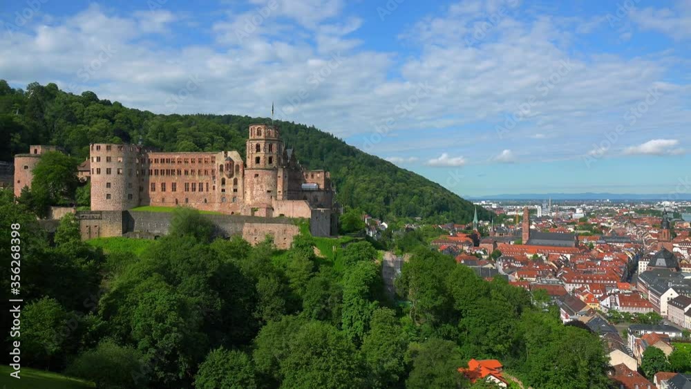 WS PAN Heidelberg Castle over townscape and Old Bridge over Neckar River / Heidelberg, Baden-Wurttenberg, Germany WS PAN Heidelberg Castle over townscape and Old Bridge over Neckar River / Heidelberg, Baden-Wurttenberg, Germany