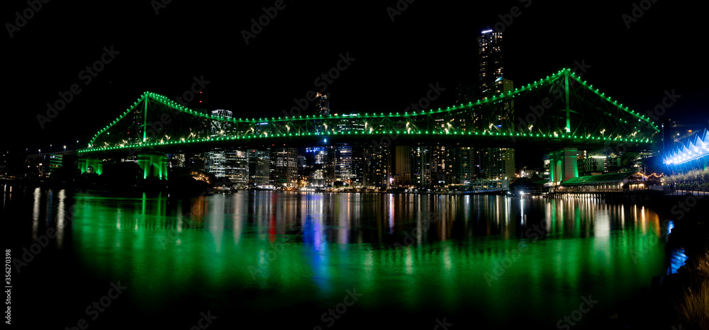 The Brisbane Story Bridge Australia at night with CBD in background
