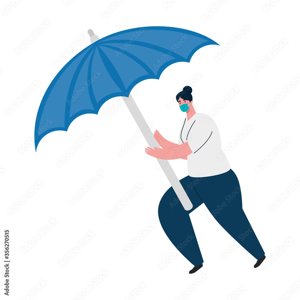 woman with mask and umbrella design of medical care and covid 19 virus theme Vector illustration woman with mask and umbrella design of medical care and covid 19 virus theme Vector illustration
