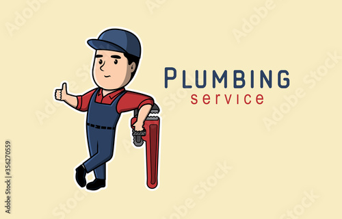 Plumbing service logo design concept. Plumber Characters with wrench. Vector illustrations.