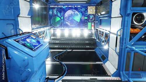 Fototapeta Naklejka Na Ścianę i Meble -  Space ship futuristic interior. Sci fi view. 3d rendering.