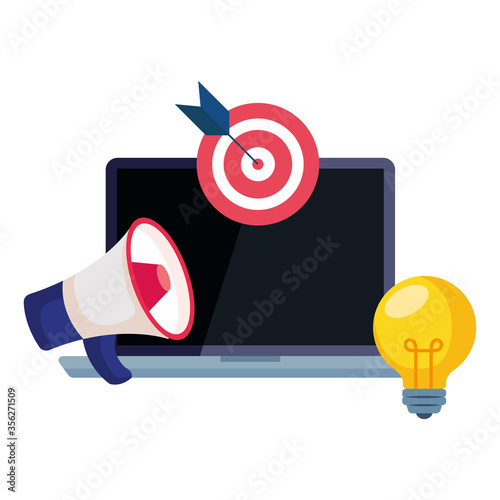 laptop megaphone light bulb and target design, Digital marketing and ecommerce theme Vector illustration