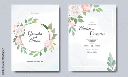 Beautiful floral frame wedding invitation card template Premium Vector