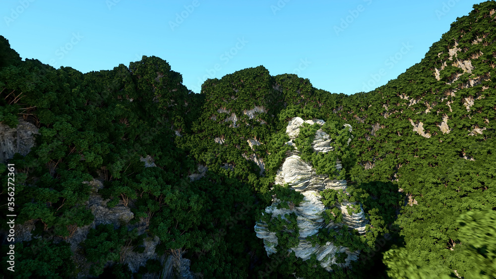 Mountain Cliffs with trees. Fantasy landscape. 3d rendering. Mountain Cliffs with trees. Fantasy landscape. 3d rendering.