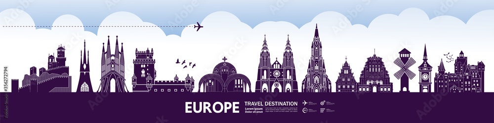 Europe travel destination grand vector illustration. 