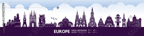 Europe travel destination grand vector illustration. 