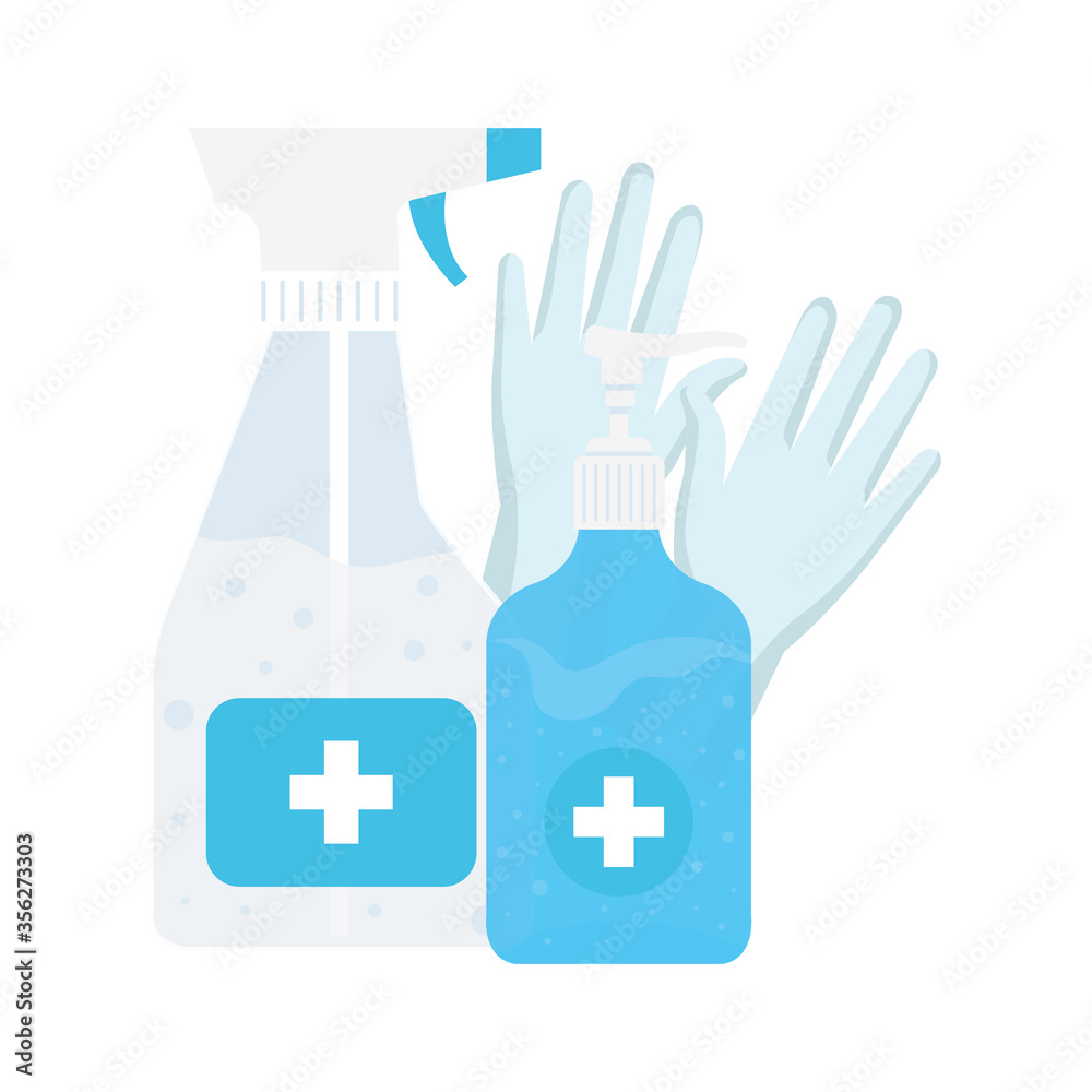 Hands sanitizer bottles and gloves design, Disinfects clean antibacterial and hygiene theme Vector illustration Hands sanitizer bottles and gloves design, Disinfects clean antibacterial and hygiene theme Vector illustration