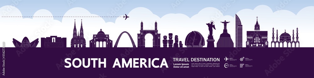 South America travel destination grand vector illustration.  - obrazy, fototapety, plakaty 