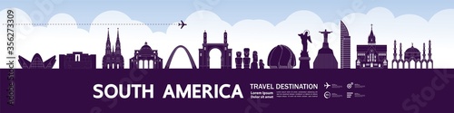 South America travel destination grand vector illustration. 