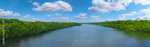 The Big Mississippi river panorama with blue sky and white clouds  photo